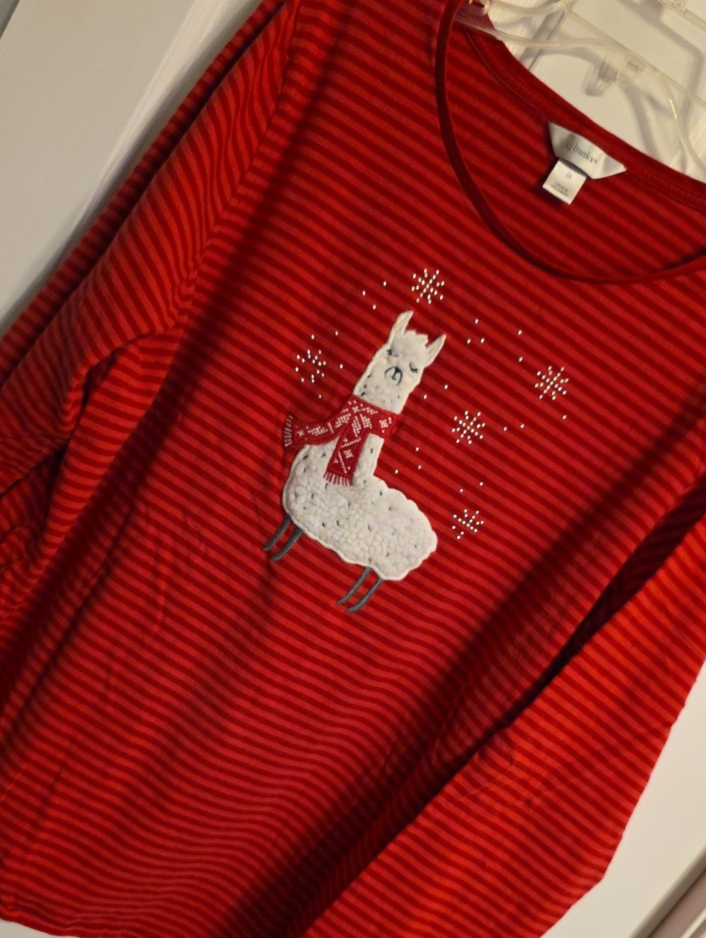 CJ Banks Red Striped Llama Long Sleeve Top